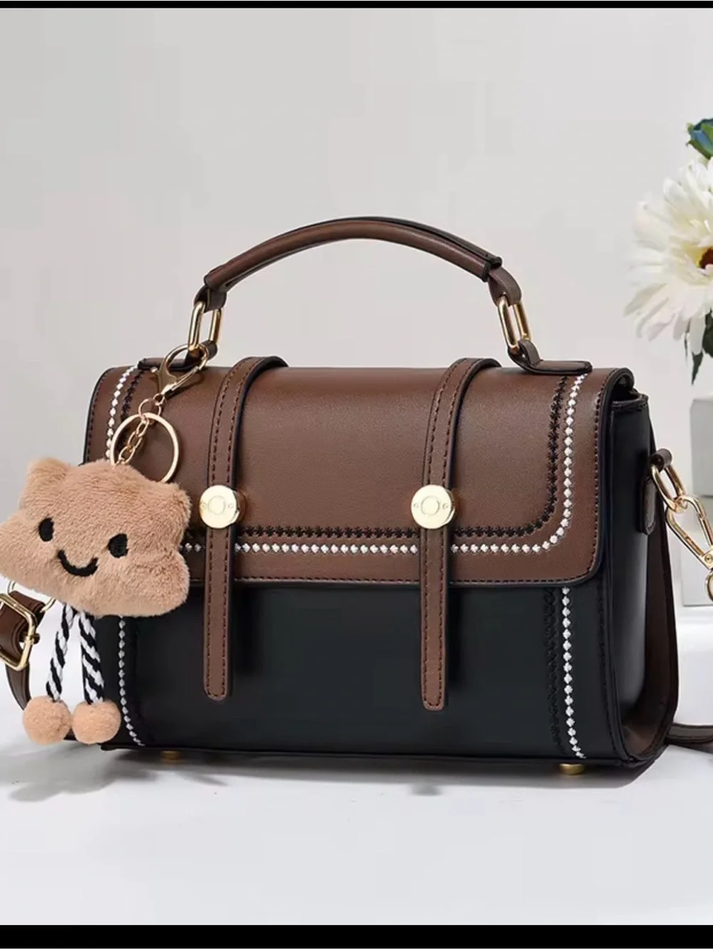 Elegant Brown and Black Women's Satchel Bag